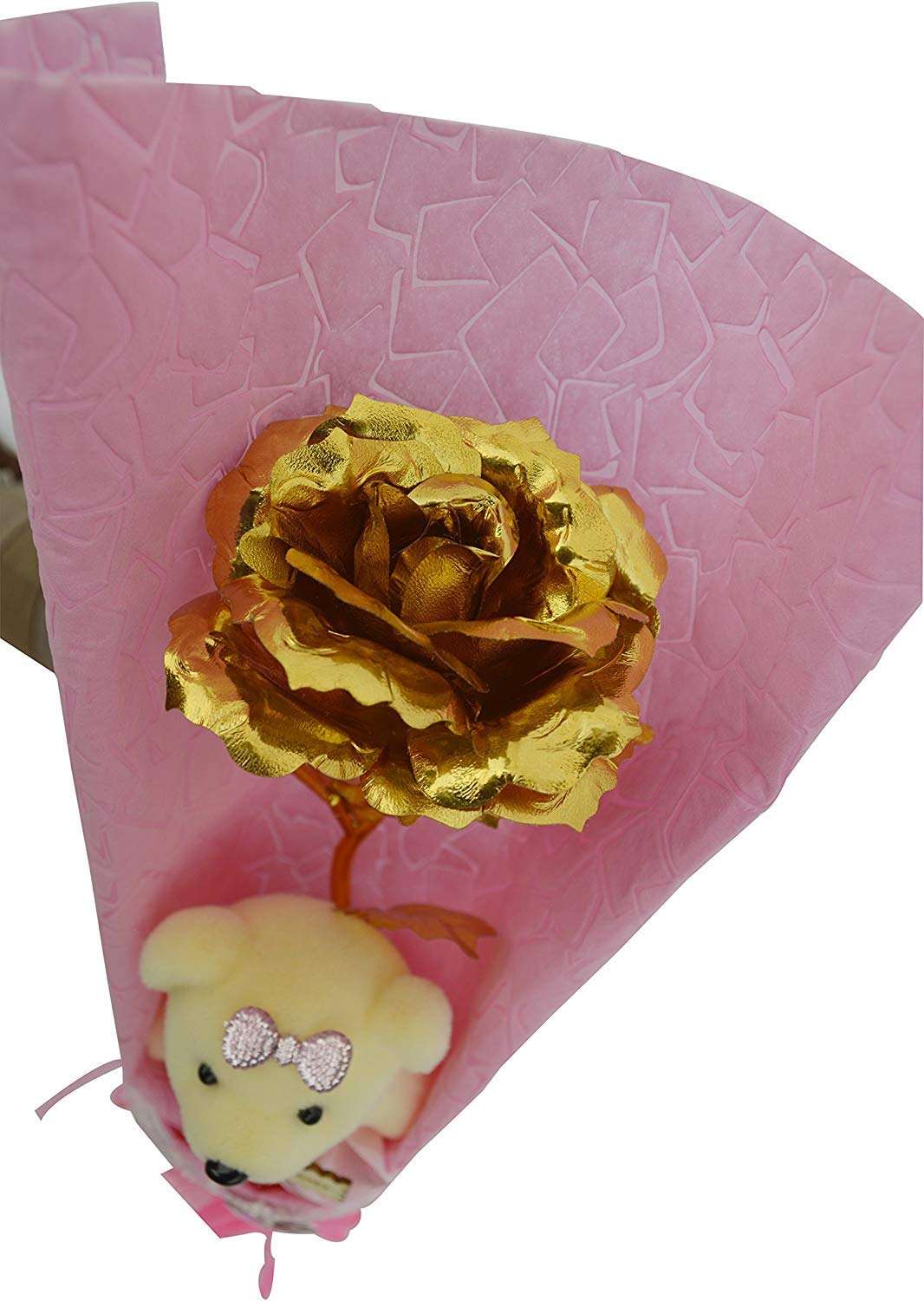 Gold Plated Artificial Rose with Teddy in a Gift Pack-picture-51
