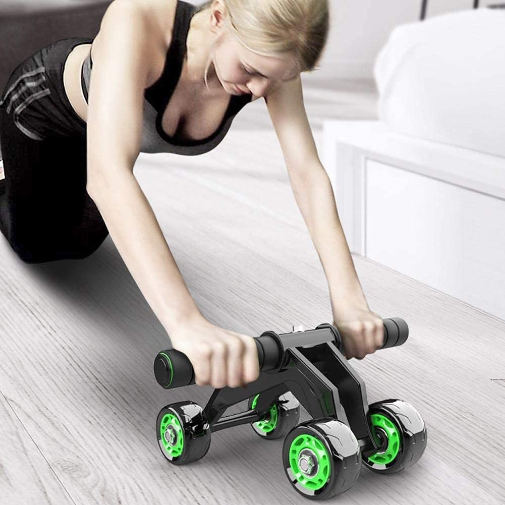 S&P TechoWorldUpgraded 4-Wheel Ab Roller With Knee Mat And Floor Wedge - Abdominal Workout Fitness Exercise Equipment, 4 wheel abs roller