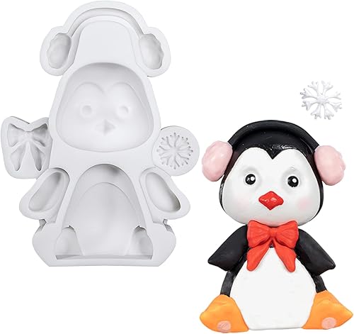 Molde de silicona de pingüino con nieve de 4 pulgadas de alto para decoración de pasteles de fondant, decoración de cupcakes, resina epoxi, arcilla