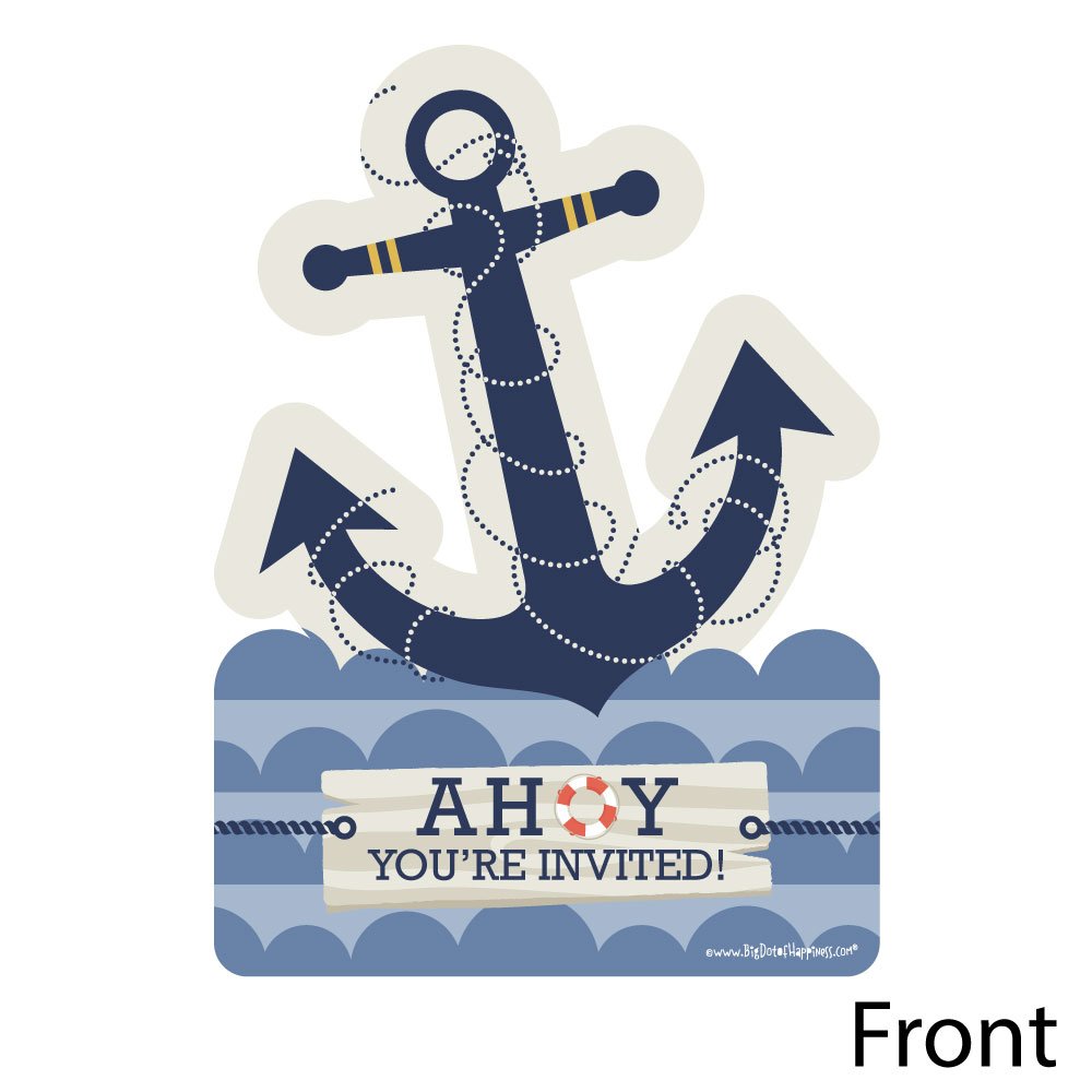 Big Dot of Happiness Ahoy - Nautical - Shaped Fill-In Invitations - Baby Shower or Birthday Party Invitation Cards with Envelopes - Set of 12
