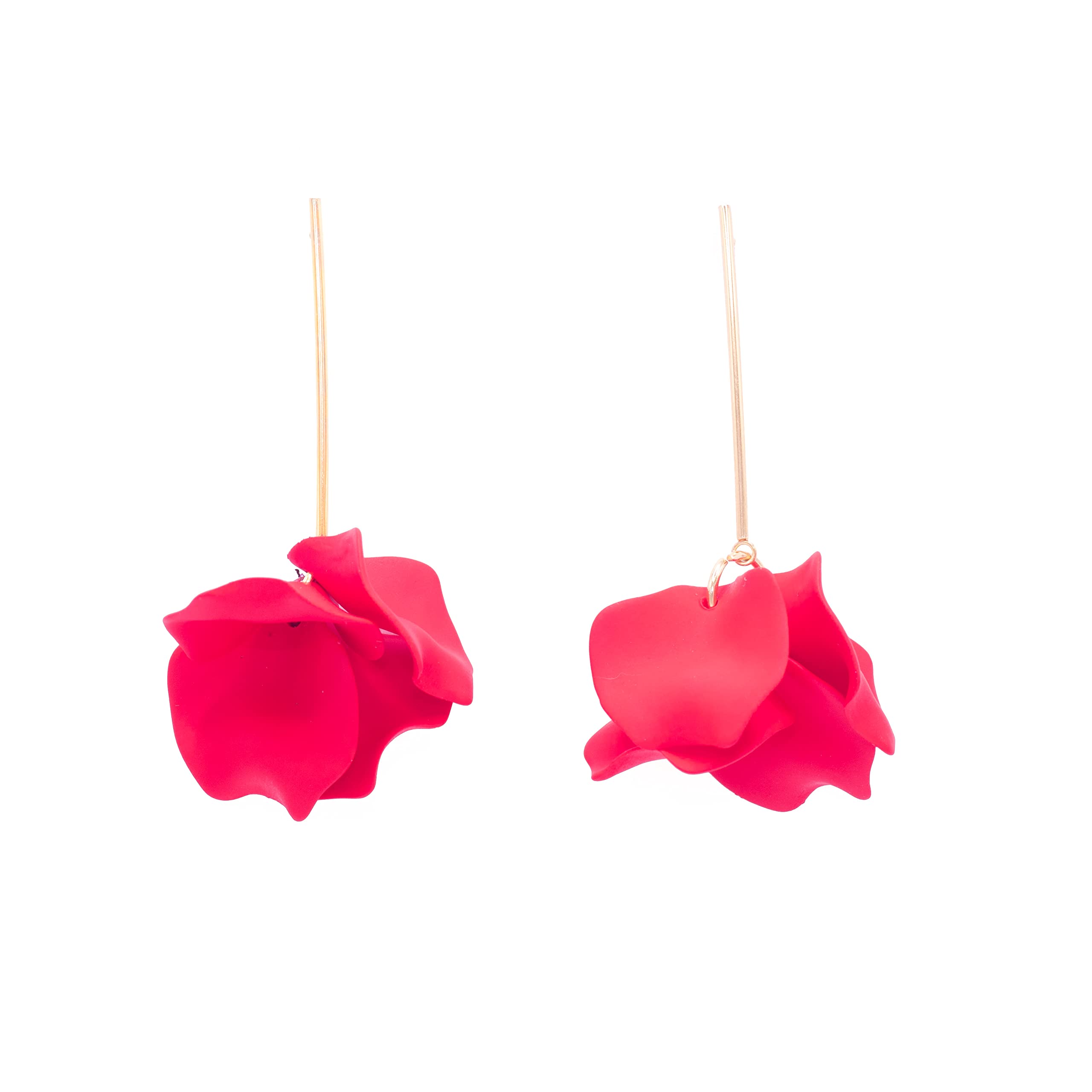 NILUXE DESIGN Pendientes flores colgantes y barra de acero inoxidable. Pendientes mujer día de San Valentin. Pendientes fiesta. Bonitos para lucir e ideal para regalar (Rojo)