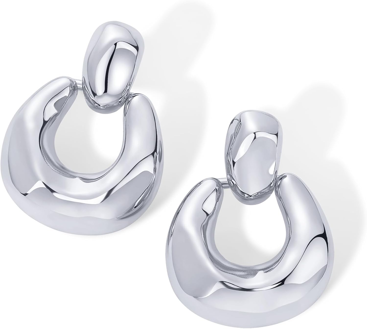 PAVOI 14K Gold Plated Door Knocker Statement Earrings for Women - Chunky Gold Earrings for Women - Trendy Mixed Metals Bold Knot Drop Dangle Jewelry - Image 3