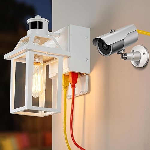 Miniatura 10 de Luces de porche con salida GFCI, sensor de movimiento del atardecer al amanecer, luces al aire libre, 3 modos de iluminación, lámpara exterior,