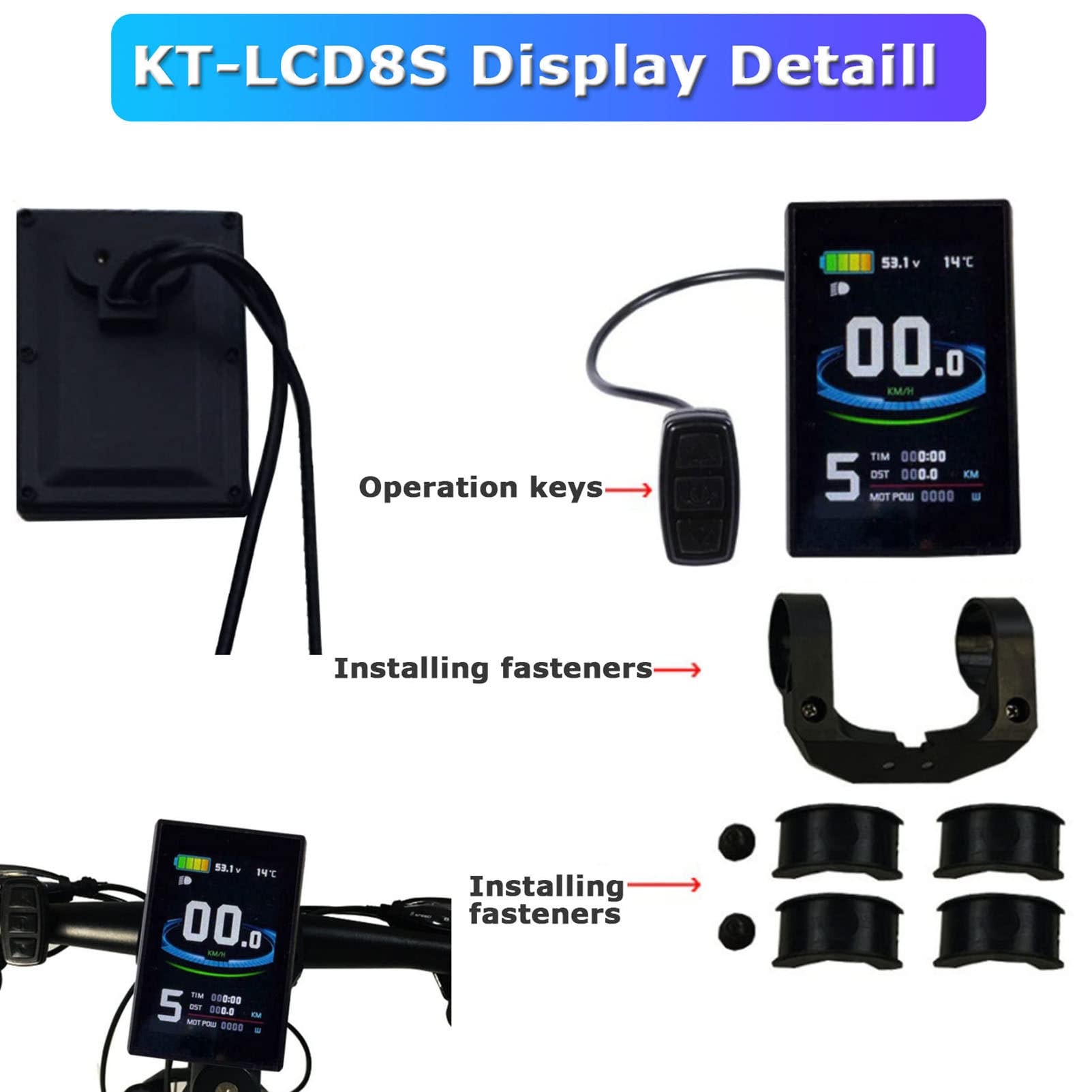 Compteur d'affichage du vélo, Panneau de Commande du Compteur d'écran LCD LCD8SU, contrôleur de Moteur électrique 24V / 36V / 48V, pour Scooter à vélo électrique