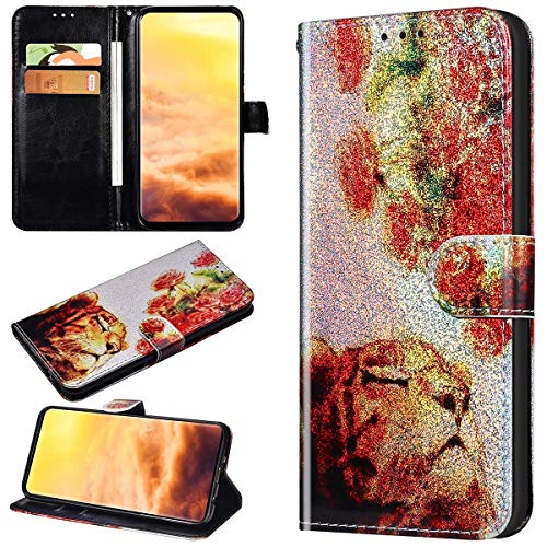 Robinsoni Case Compatible with Nokia 3.2 Phone Case Wallet Leather Light Reflecting Mirror Case Kickstand Notebook Cover Flip Stand Book Style Case Silicone Case Colorful Animal Case Tiger