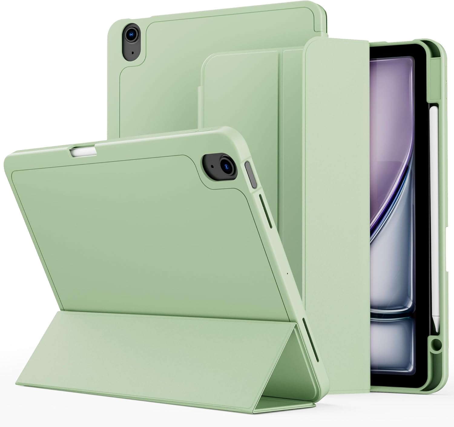 for iPad Air 6th Generation Case 11 inch M2 2024, iPad Air 5th / iPad Air 4th generation case 10.9 inch, Trifold Stand Smart Cover Auto Wake with Pencil Holder Soft TPU Back, Matcha Green Matcha Green Air 11”,10.9”5/4