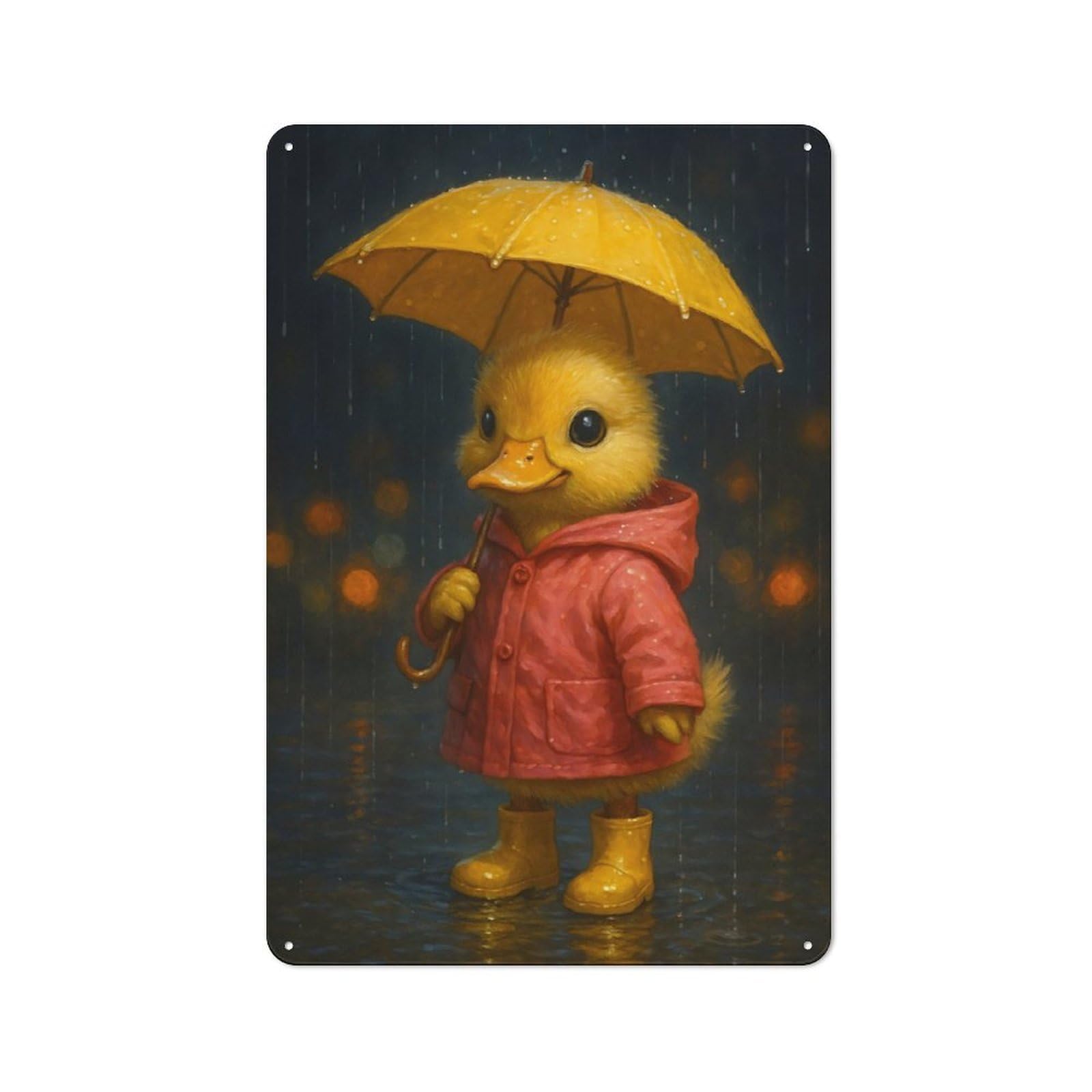 Junmoney Duckling In Raincoat With Umbrella Vintage Metal Wall Sign 30X20cm For Café Or Restaurant, For Metal Sign Collectors, For Garage And Workshop Walls