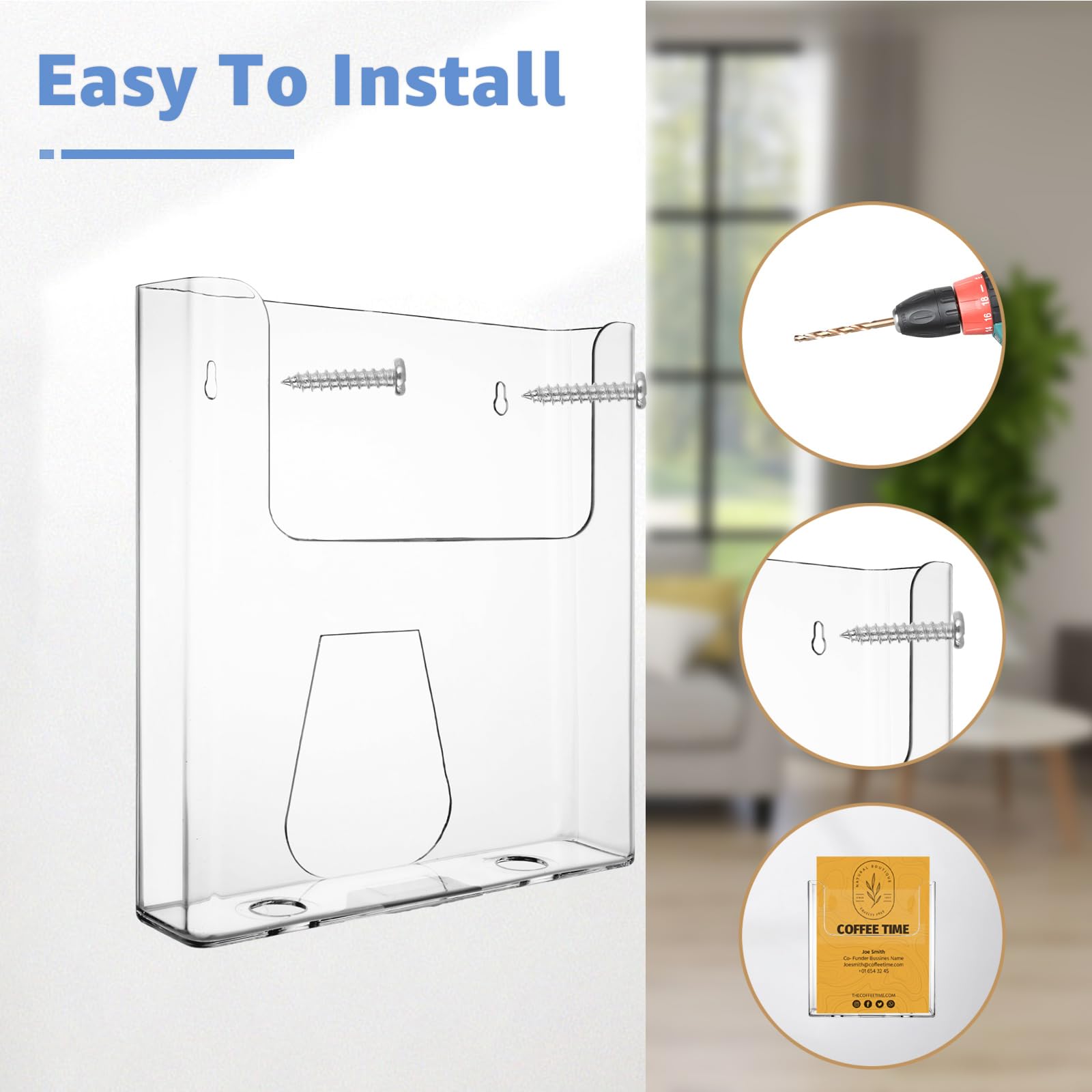 WOPPLXY Paquete de 4 soporte folletos pared A4, plastico pared a4 de Plástico Transparente con Tornillos para Flyers, Catálogos, Menús y Brochures