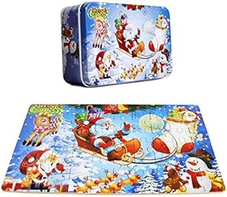 FunnyGoo 60pieces Colorful Wooden Santa Jigsaw Puzzle Merry Christmas Xmas Santa in a box great gift for kids