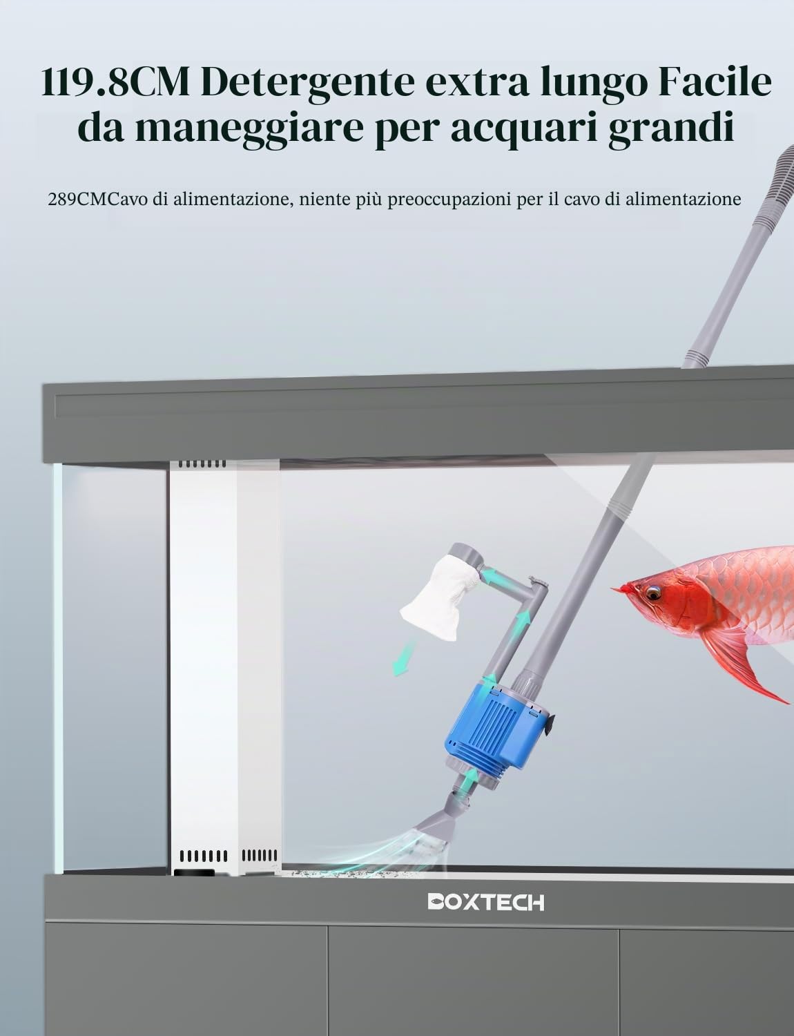boxtech 6 in 1 Pulitore Elettrico per Acquario, 2000L/h 28W Sifone Automatico Acquario per Ghiaia, Aspirapolvere Acquario Kit di Pulizia per Cambio Acqua, Pulizia Sabbia, Rimozione Sporco, Filtraggio
