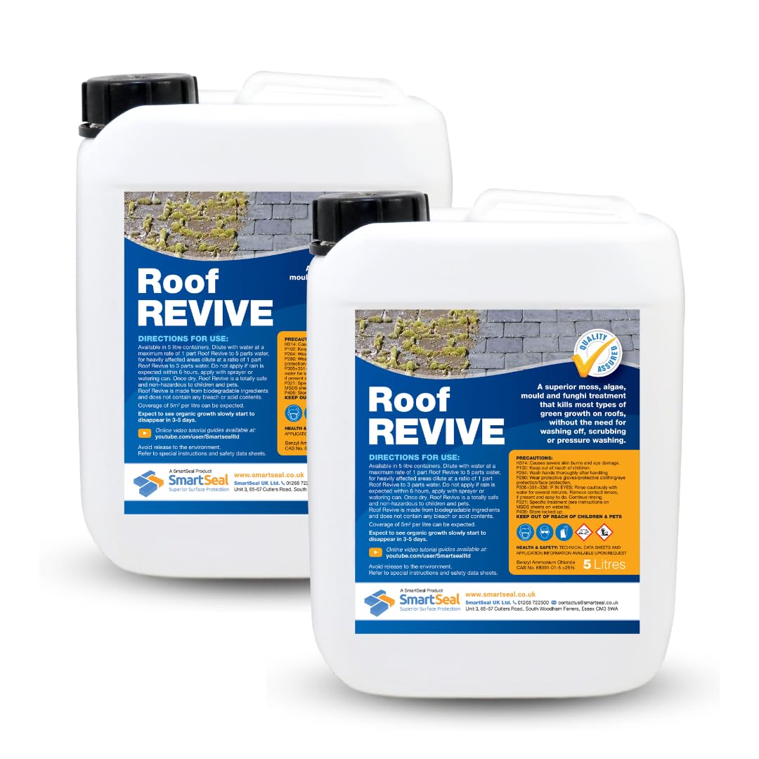 Smartseal 'Roof Revive' - Green Growth & Algae Killer Safe & Easy to Use- Apply & Leave- Inhibits re-Growth Suitable for All Roof Tiles