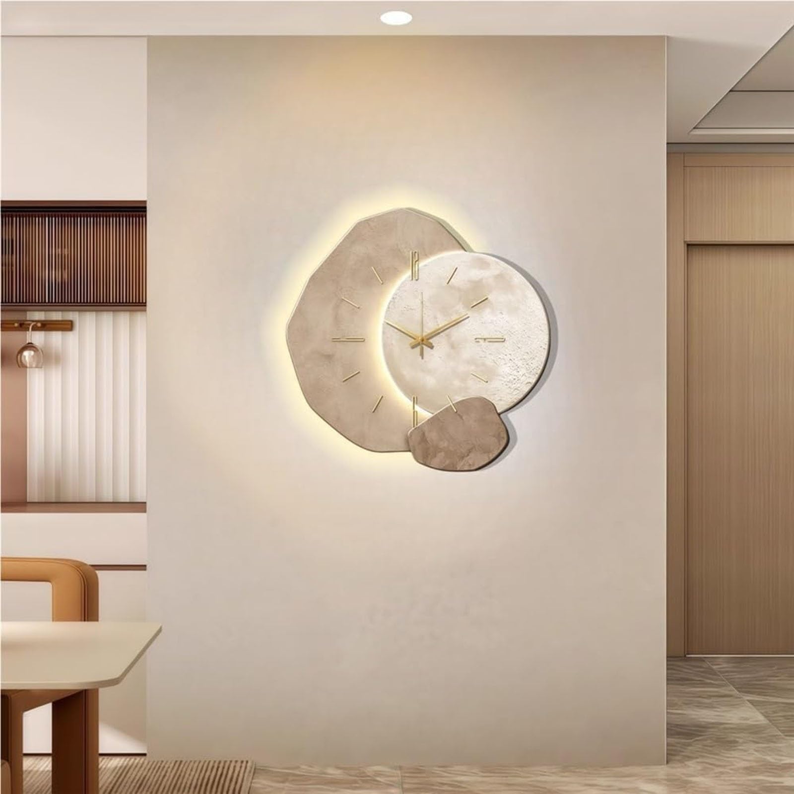 Horloge murale décorative avec lumière LED, sculpture en pierre, design simple pour la maison et le bureau, 30,5 cm de diamètre