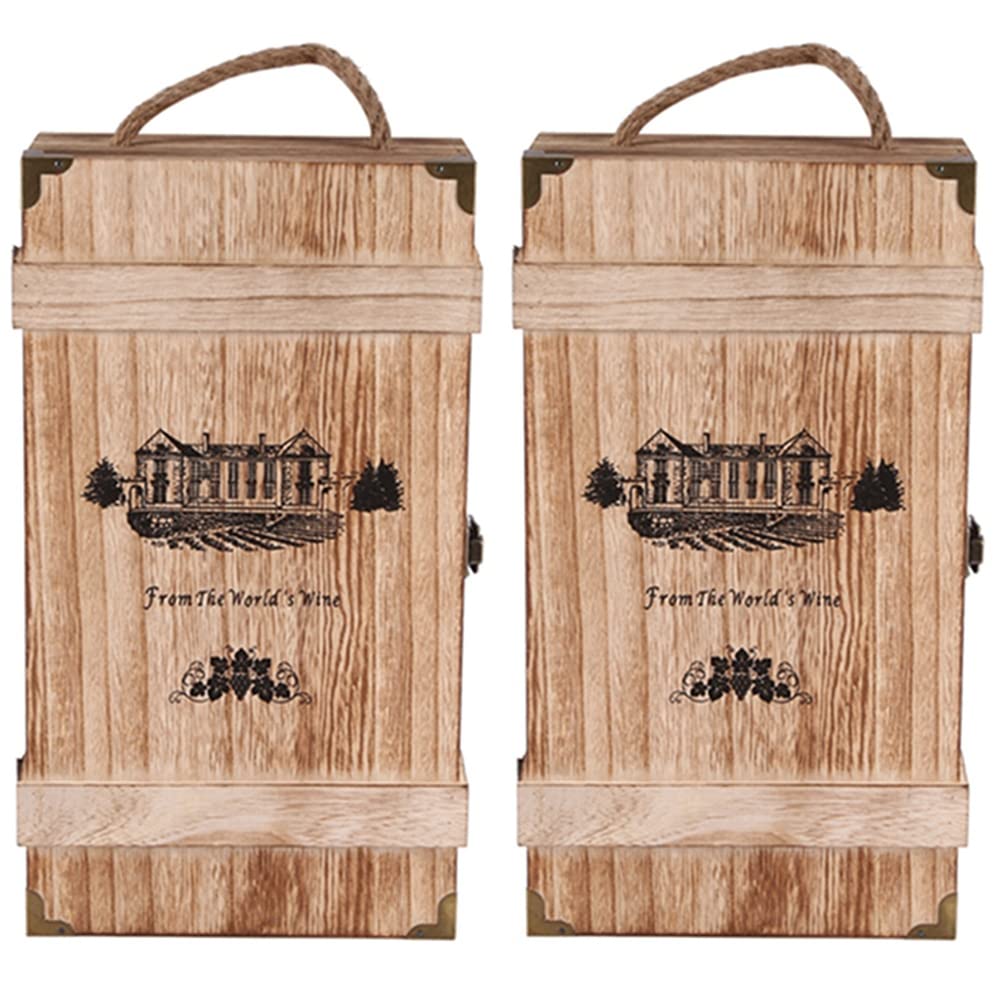 Boîte de bouteille de vin bois vintage casier de rangement double x2