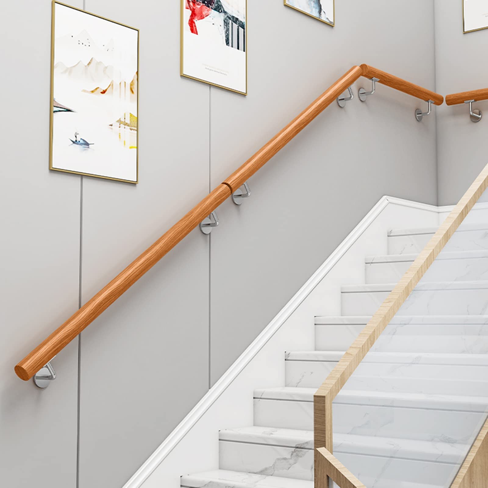 1ft-20ft Wooded Handrail Complete Kit, Indoor Outdoor Staircase Railing Non-Slip Wall Mount Stair Banister, Kindergarten Guardrail Corridor Stair Hand Grab Rail (Size : 20ft/600cm)