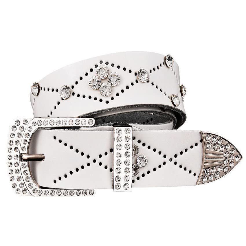Men Women Rhinestone Belt with Buckle Cow Skin Leather Men Belts Unisex Waist Girdle for Jeans3