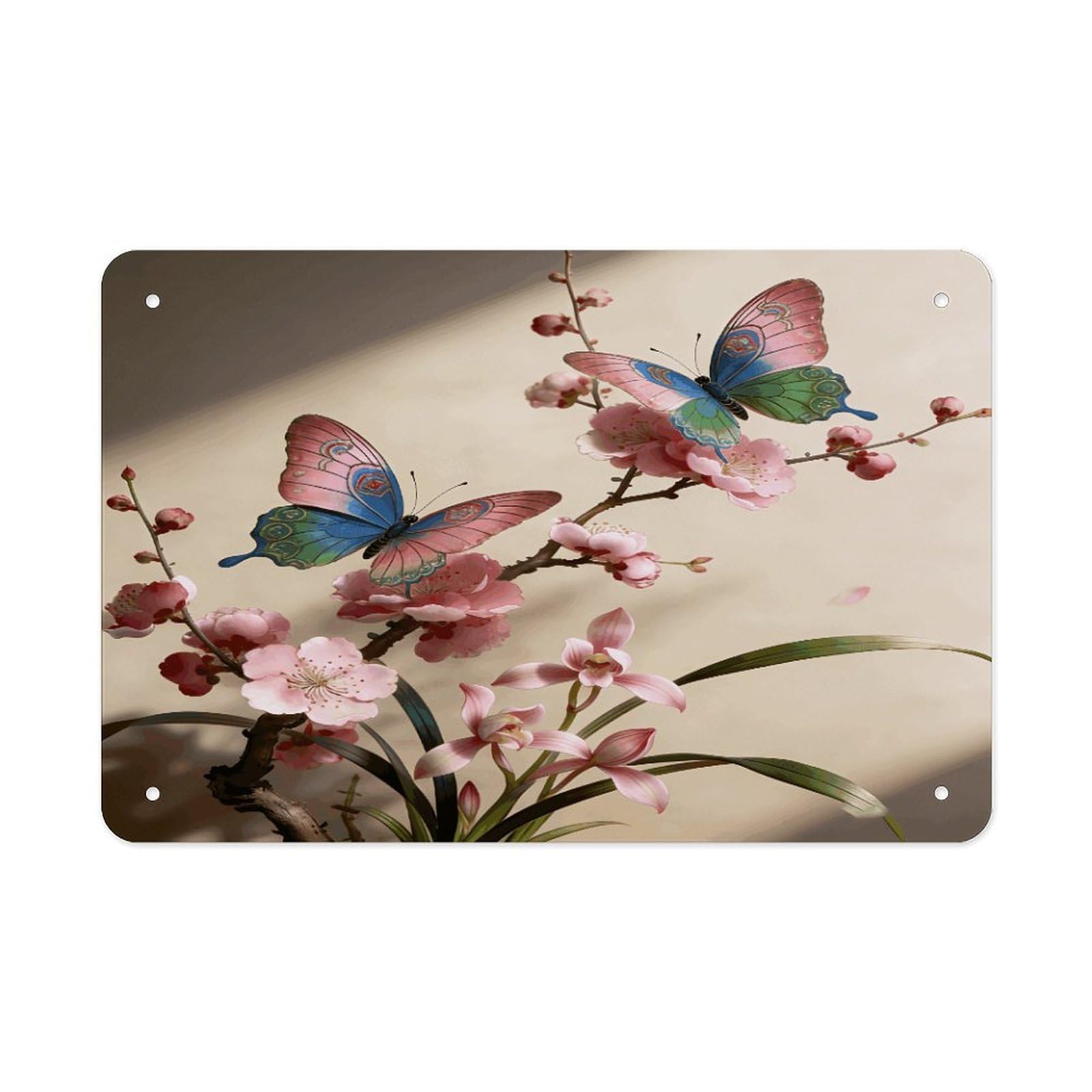 Fodpand Style Butterfly Perches On The Spring Branch. Wall Art Metal Tin Signs Bar Metal Tin Sign Wall Decor For Home Living Room Bedroom Toilet Hotel Halloween Decor Gifts 7.9X 11.8 Inch