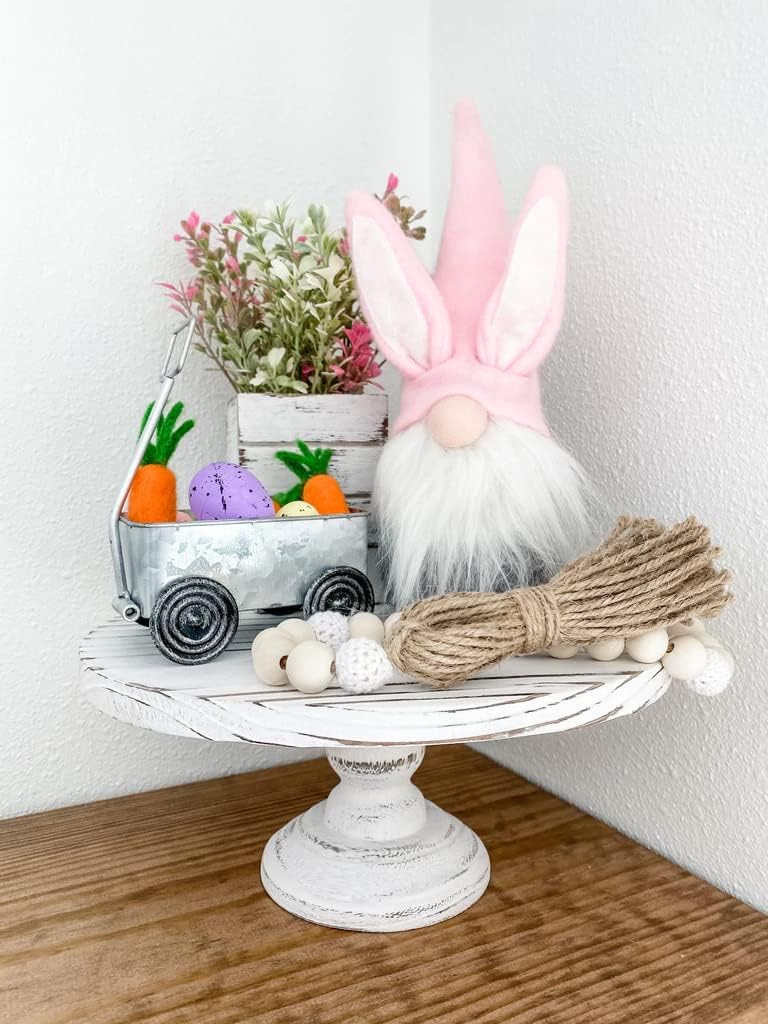 White Wooden Rustic Farmhouse Cake Stand - 10-inch x 4.5-inch Round Distressed Wood Dessert Cupcake Tray Stand - Vintage Style Pedestal Riser Decor Display for Wedding, Birthday, Party Decoration : Home & Kitchen