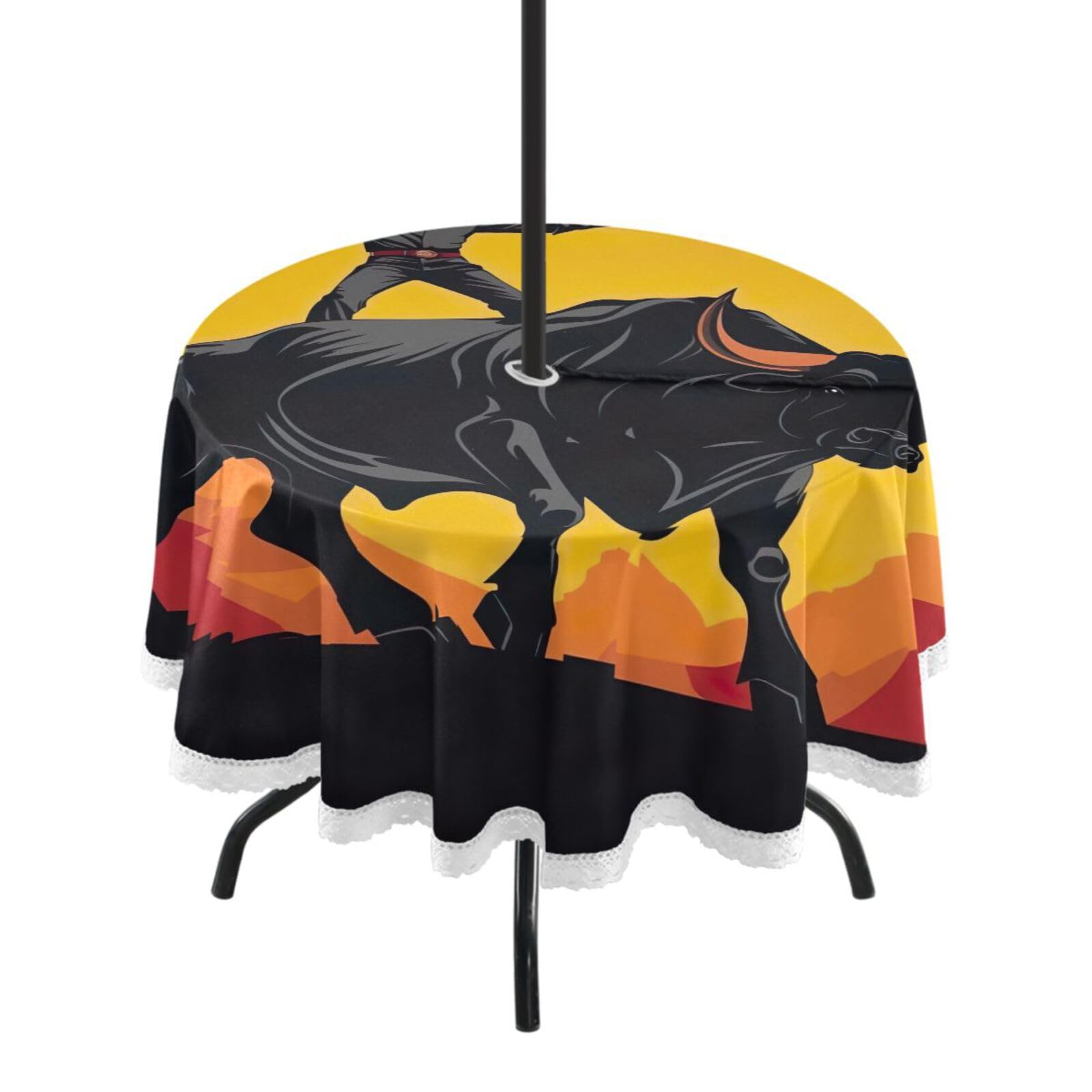 Wajiw 60 Inch Indoor Outdoor Round Tablecloth with Umbrella Hole and Zipper Waterproof Patio Table Cover for Camping Dining Room Party Outdoor Picnic,Matador