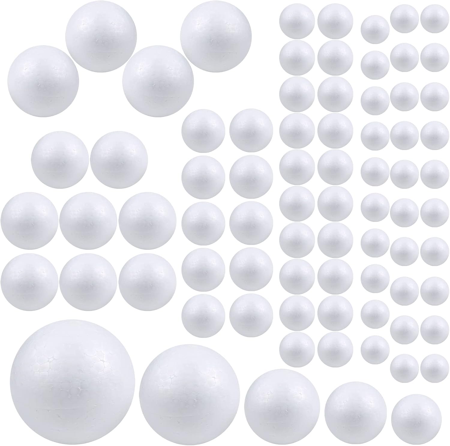 Pllieay 72 Pieces 5 Sizes White Foam Balls Polystyrene Craft Balls Art Decoration Foam Balls for Art, Craft, Household, School Projects and Christmas Party Decoration