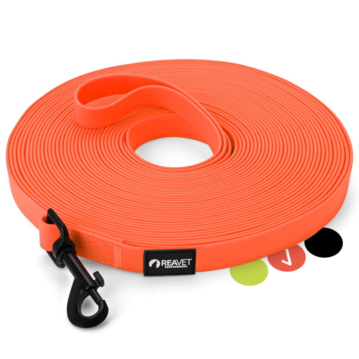 ReaVET Schleppleine für Hunde 15 Meter, Neon Orange I Robuste & wasserfeste Hundeleine lang I Übungsleine mit Griff, Trainingsleine Laufleine für große & kleine Hunde