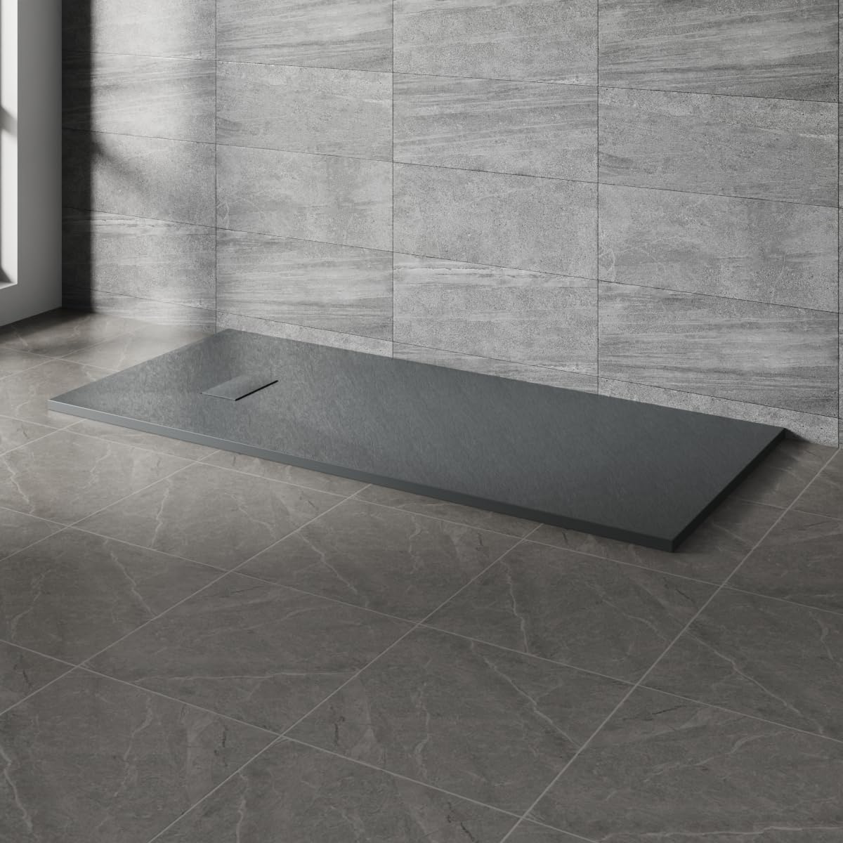 NRG 1700x800mm SMC Rectangle Shower Tray Anthracite with Fast Flow Waste for Bathroom Enclosures