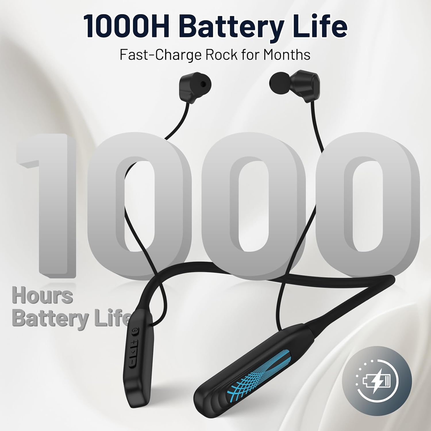 Neckband Bluetooth Headphones, 1000H Extra Battery Life with Display Magnetic Earphones,Wireless Stereo Earbuds with Microphone, Waterproof in-Ear Headset for Sports/Workout/Office (Black) - Image 3