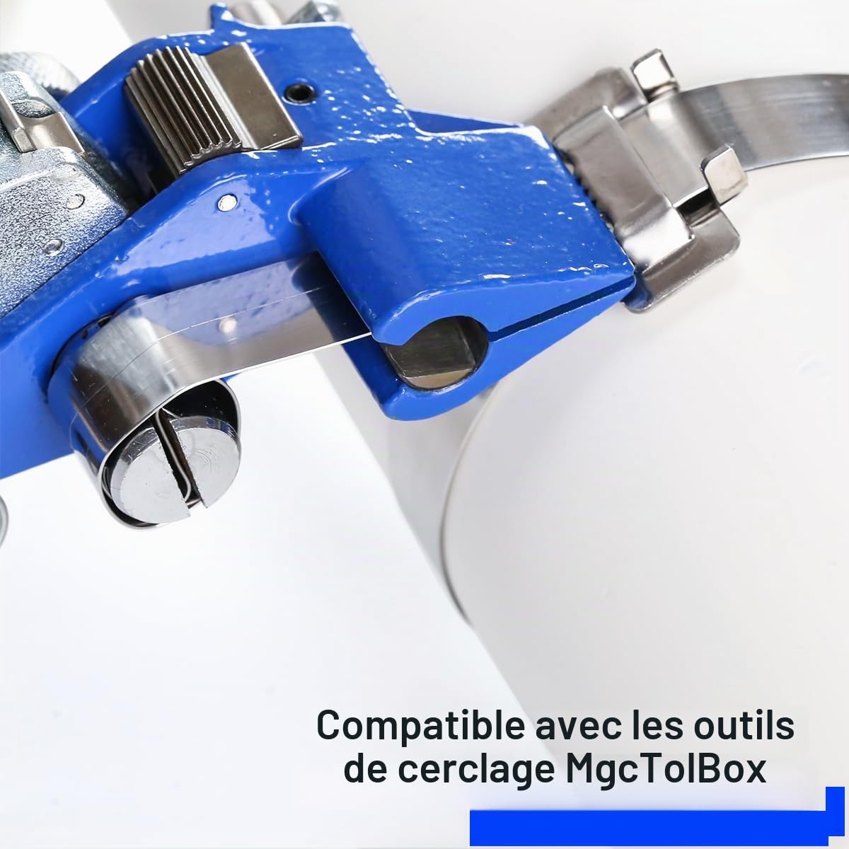 100 pièces Boucle de Cerclage en Acier 10 mm, MgcTolBox Cerclage en Acier Joints pour Feuillard de 8-10 mm Pour Fixations Extérieures et Applications Lourdes