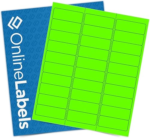Etiquetas de dirección verde neón - 2.625 x 1 - Paquete de 3,000 etiquetas, 100 hojas - Impresora de inyección de tinta/láser - Online Labels