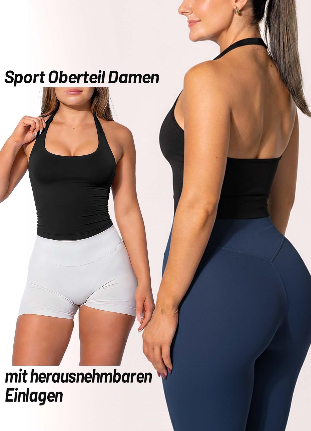 TZLDN Top da donna con allacciatura al collo, schiena scoperta con reggiseno integrato, palestra, yoga, top fitness - 3