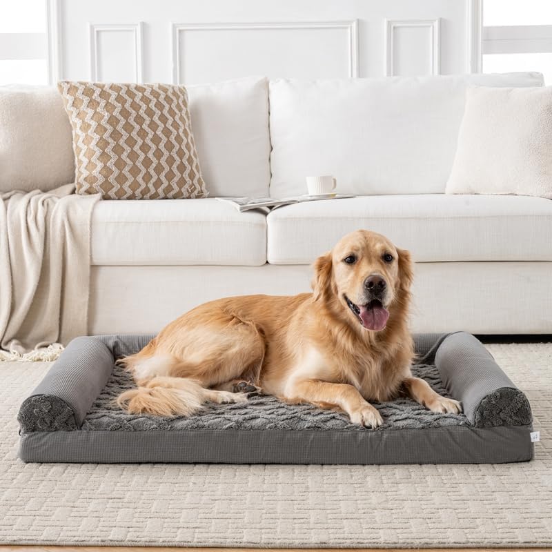 Orthopedic Dog Bed, U-Shaped Couch-Style Pet Bed with Waterproof Cover, Removable Washable Cover, for All Dog and Cat Breeds (Dark Gray, 35" x 25" x 6.5")