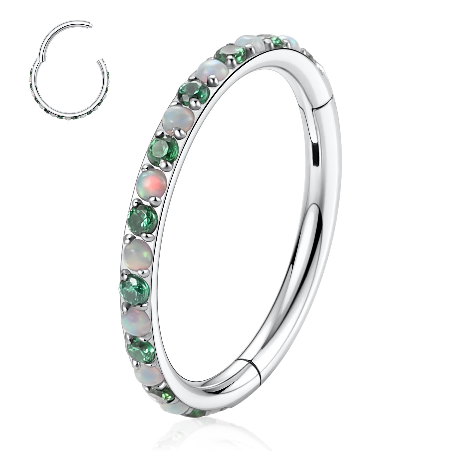 hengkaixuan CZ/Opal Nose Rings Conch Jewellery Septum Clicker 316L Surgical Steel Segment Ring Helix Cartilage Earrings Hoop Daith Tragus Rook Piercing Jewellery — view 20