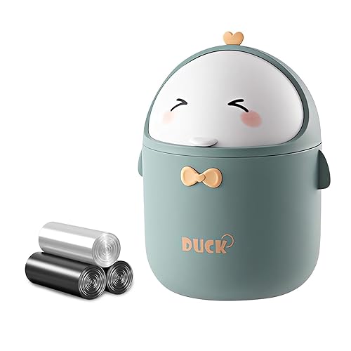 Bonito basurero de escritorio con 90 bolsas de basura, mini bote de basura creativo para encimera con tapa, pequeño contenedor de almacenamiento de