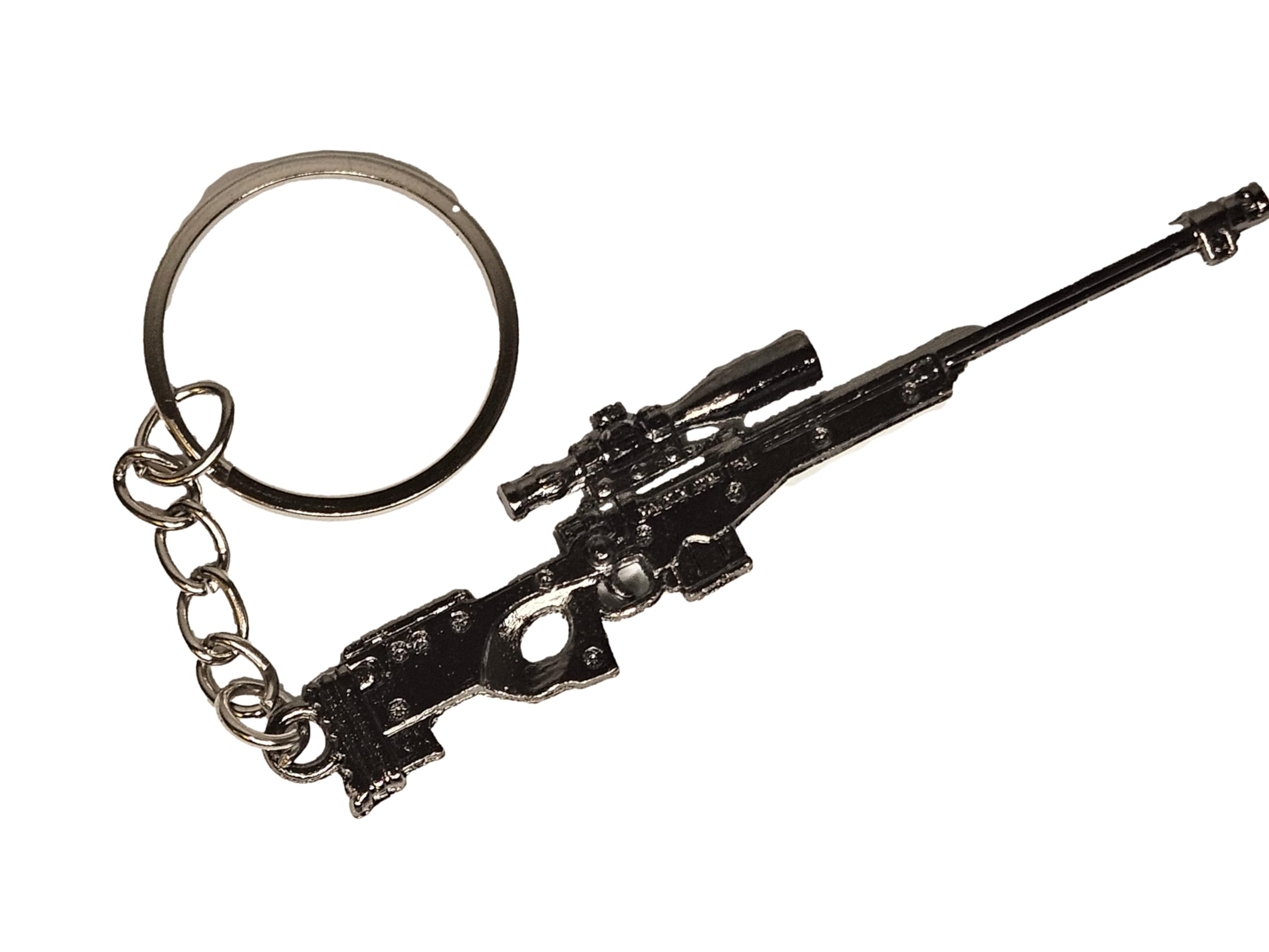 Fat-Catz-Copy-Catz Men's Grey Shiny Metal Mini Grey Model Awp Sniper Rifle Keyring 9Cm