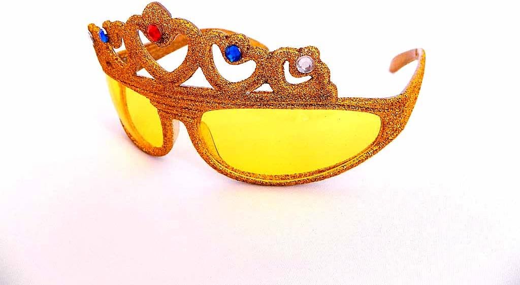 Novelty Sunglasses - Glitter Tiara Crown (Gold, Yellow)