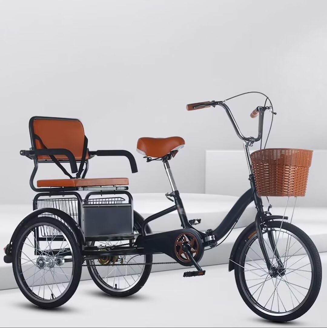 Triciclo para adultos de 24 pulgadas, 3 ruedas, 6 velocidades, bicicleta con cesta, color negro Triciclo para adultos de 24 pulgadas, 3 ruedas, 6 velocidades, bicicleta con cesta, color negro