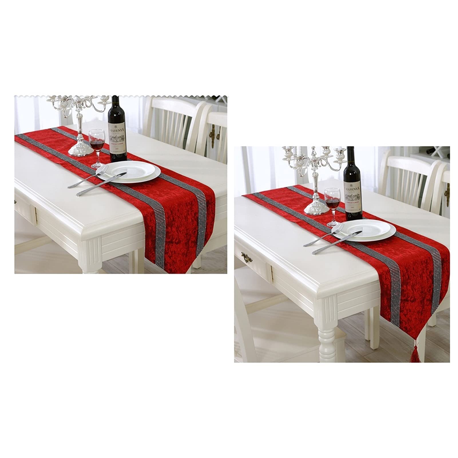 Elegant und luxuriös Tischläufer Stilvolle Atmosphäre Einfache Moderne Diamant Noble Luxuriöse Silbergrau Sparkle Crushed Samt Bling Table Runner, 5 Farben (Nero,32 * 210cm)