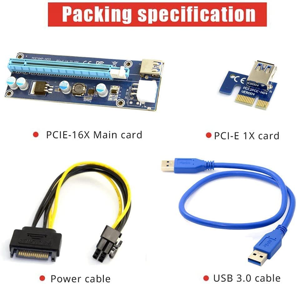 atdaraz PCIe 1x to 16x PCI Express Extender Powered Riser Card,Ethereum Mining ETH GPU Riser Adapter Power by PCIe 6pin w/ 60cm USB 3.0 Extension... - Image 4