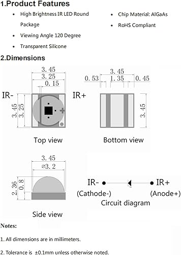 Miniatura 3 de 10 chips LED de 3 W, 810 nm infrarrojos 3535 SMD componentes de diodo emisor de luz para CCTV, visión nocturna, iluminación de bricolaje (700 mAh,