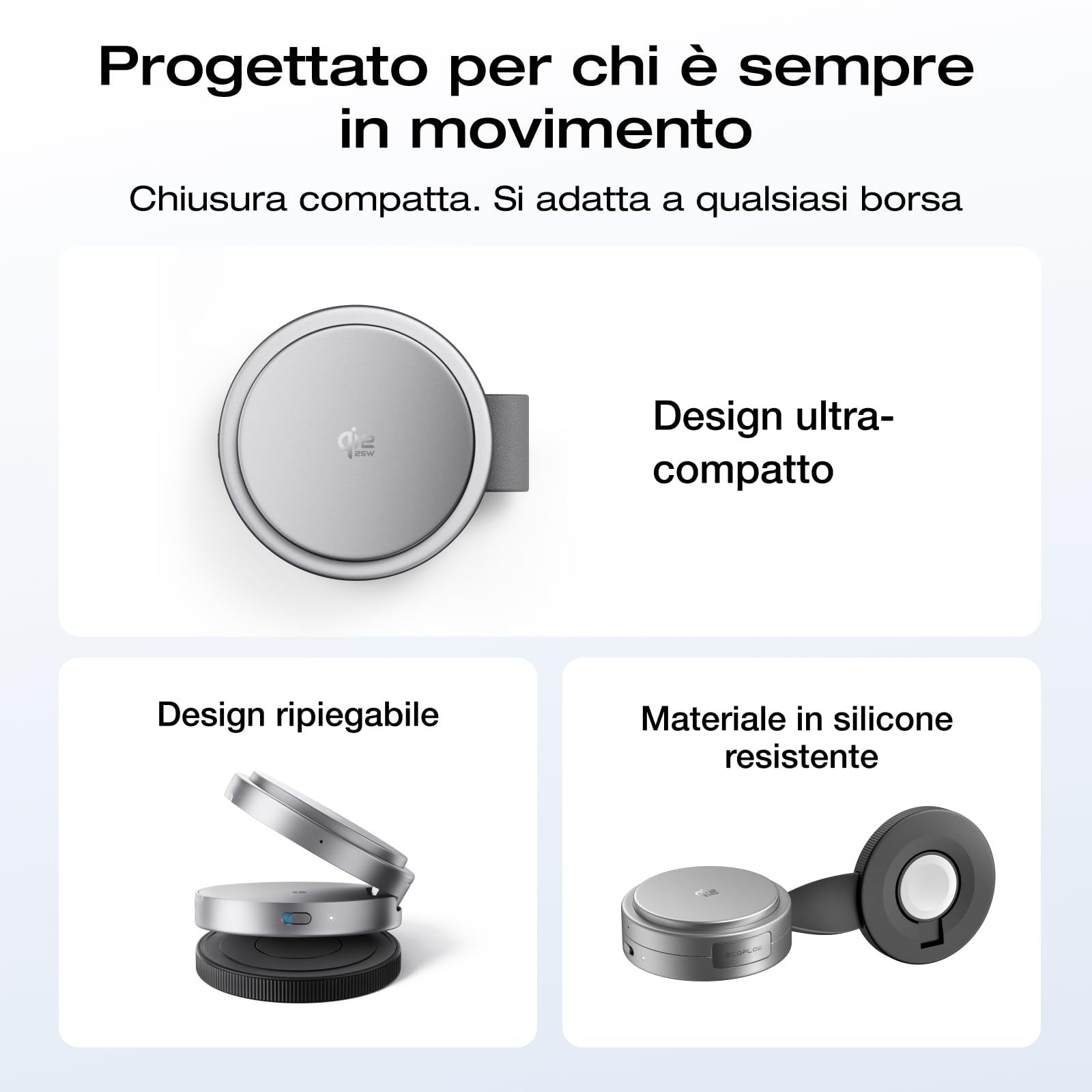 EcoFlow Qi2.2 Magsafe Stazione di Ricarica 25W con Supporto Pieghevole, Stazione di Ricarica Wireless per Apple 17/16/15/14 Series, Apple Watch e AirPods, nero