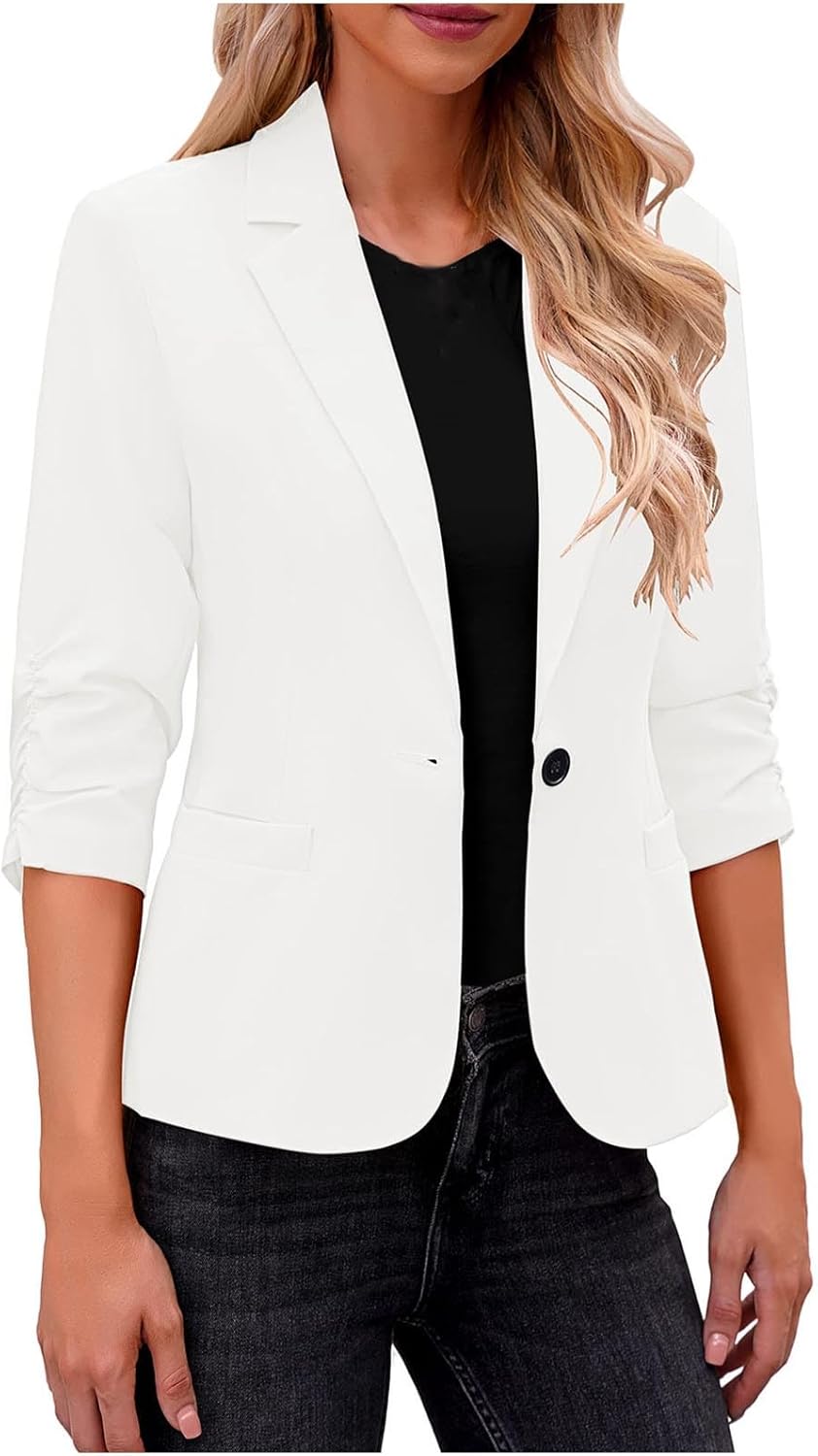 Blazers for Women Business Casual 3/4 Sleeve Blazers Open Front Blazer Suit Jacket Professional Work Office Blazer