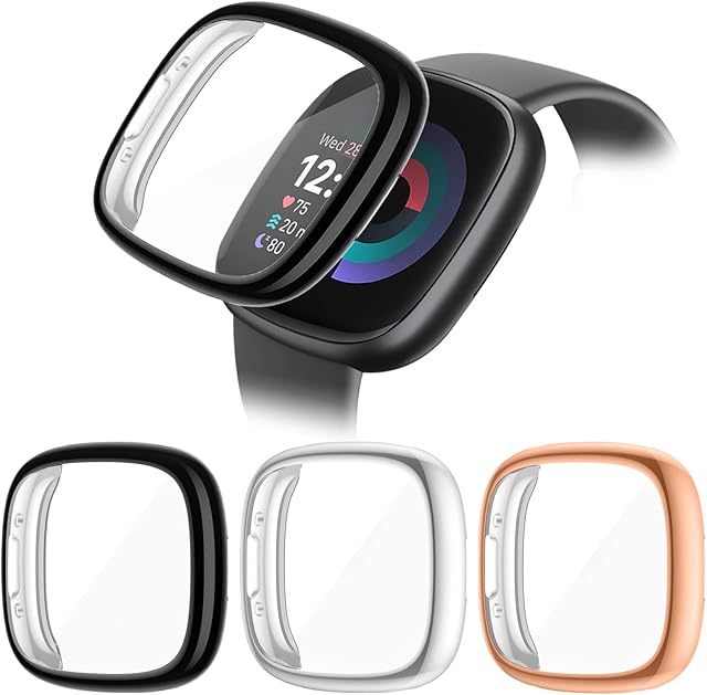 RIOVO [3 Pack] Screen Protector Compatible with Fitbit Versa 4/Sense 2, Soft TPU Full-Cover Versa 4 Screen Protector Anti-Scratch, Protector Bumper Case Compatible with Fitbit Versa 4 Screen Protector