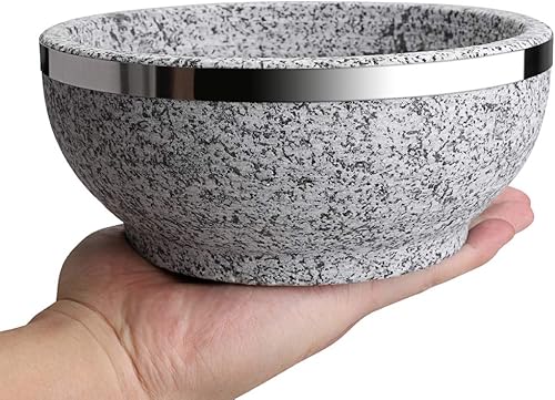 Miniatura 7 de MDLUU 2 cuencos Dolsot Bibimbap de 32 onzas, cuenco de piedra de granito con base de madera, olla Dolsot para sopa coreana, arroz y estofado