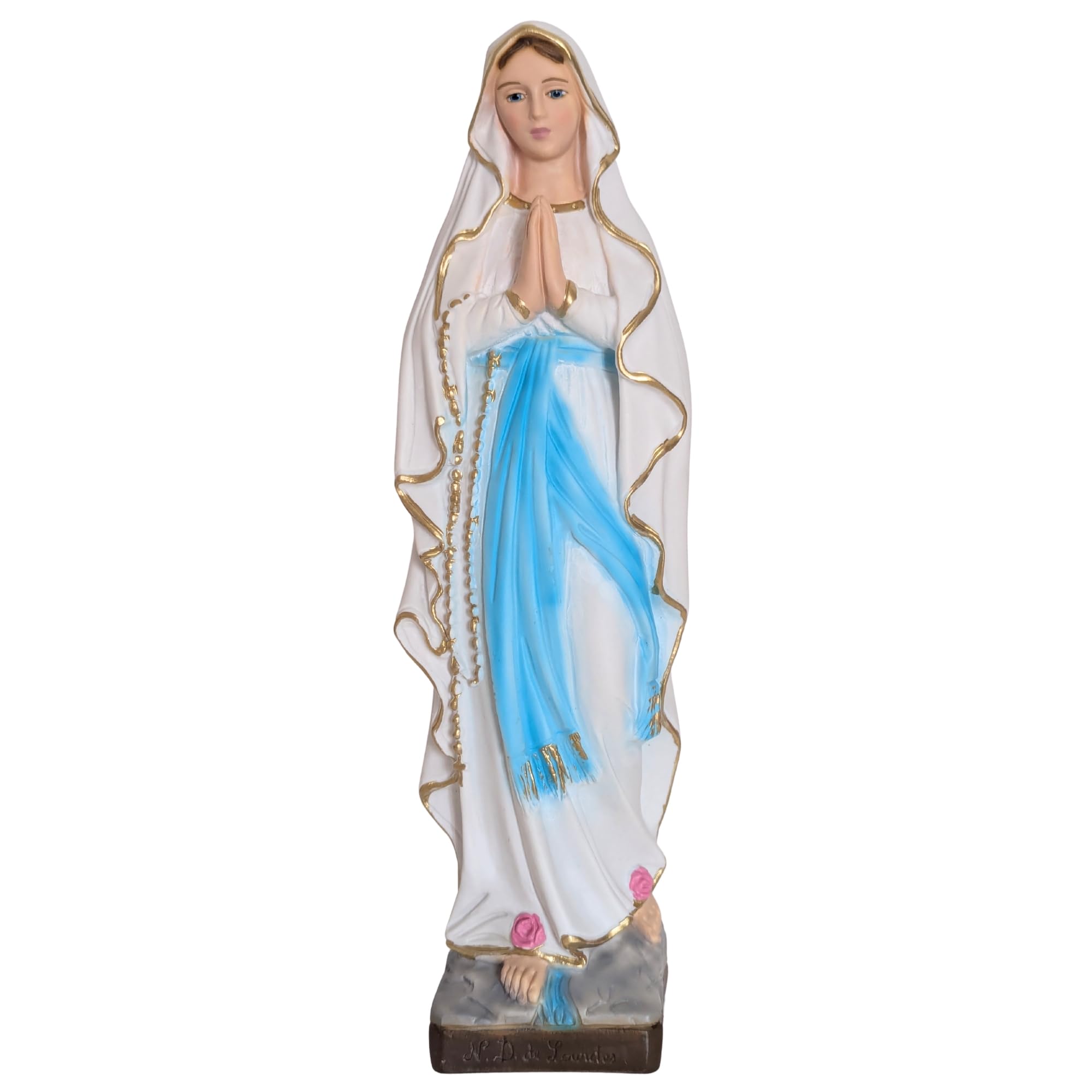 OVUNQUE PROTEGGIMI Statua Madonna di Lourdes cm 30, in Polvere di marmo, per Interni ed Esterni, Statuetta della Madonnina Realizzata artigianalmente in Toscana.