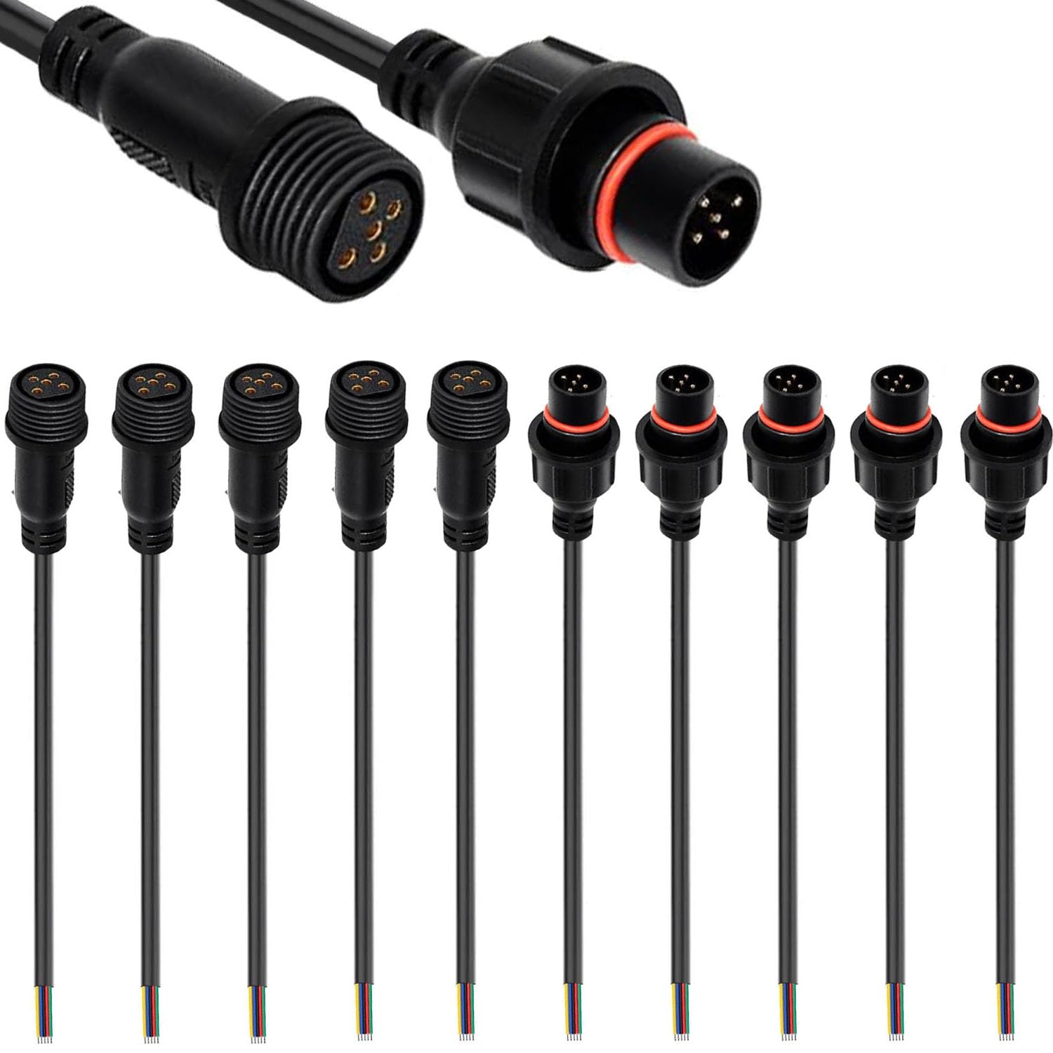 RUNCCI-YUN 5 works 5 Pin waterproof connector,Male Female Plug 5 Pin IP67 M12 waterproof Electrical Connectors with 24AWG 20CM Extension Cable for Car Truck