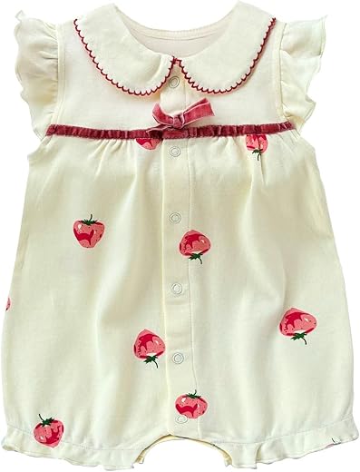 FITFIFTH POD Baby Girl Romper Cute Cartoon Printed Short Sleeve One-Piece Romper Infant Summer Clothes 100% Cotton Jumpsuit
