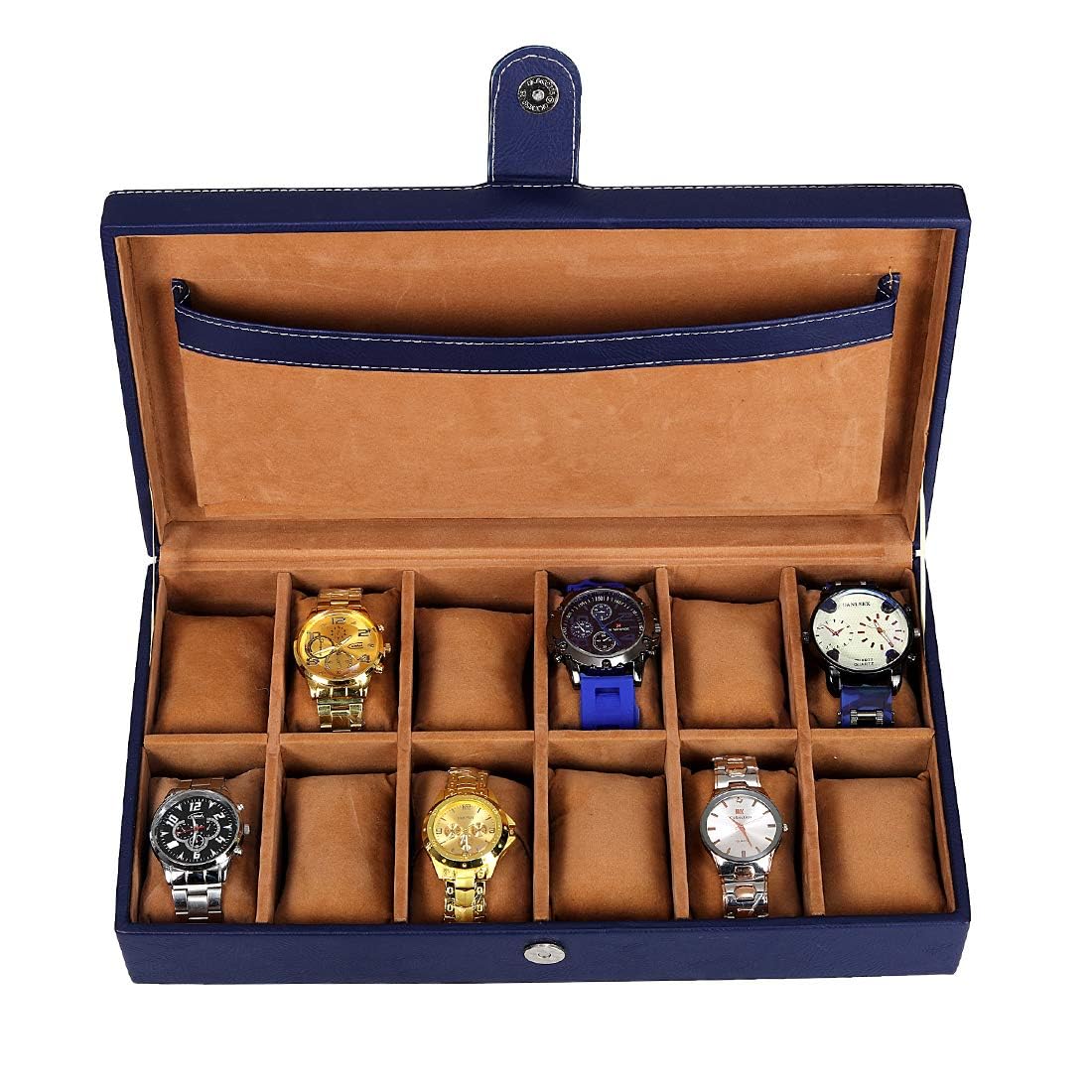 Leather World Watch Box Holder Organizer Case in 12 Slots of Watches for Men and Women (Blue) (B0CVMYHLRD) Amazon Price History, Amazon Price Tracker