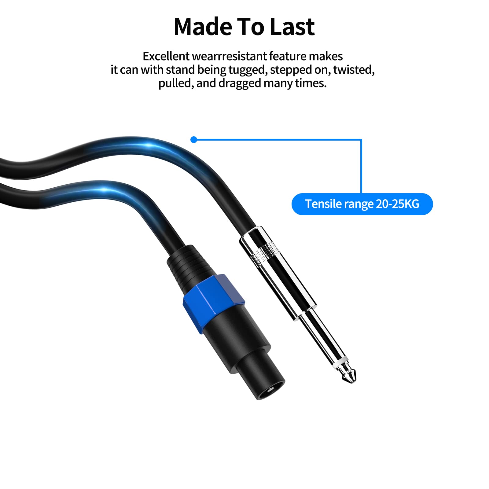 Confezione da 2 cavi audio Speakon da 6,35 mm a TS da 6,35 cm, cavo professionale per altoparlanti audio con calibro 12 AWG con Twist Lock