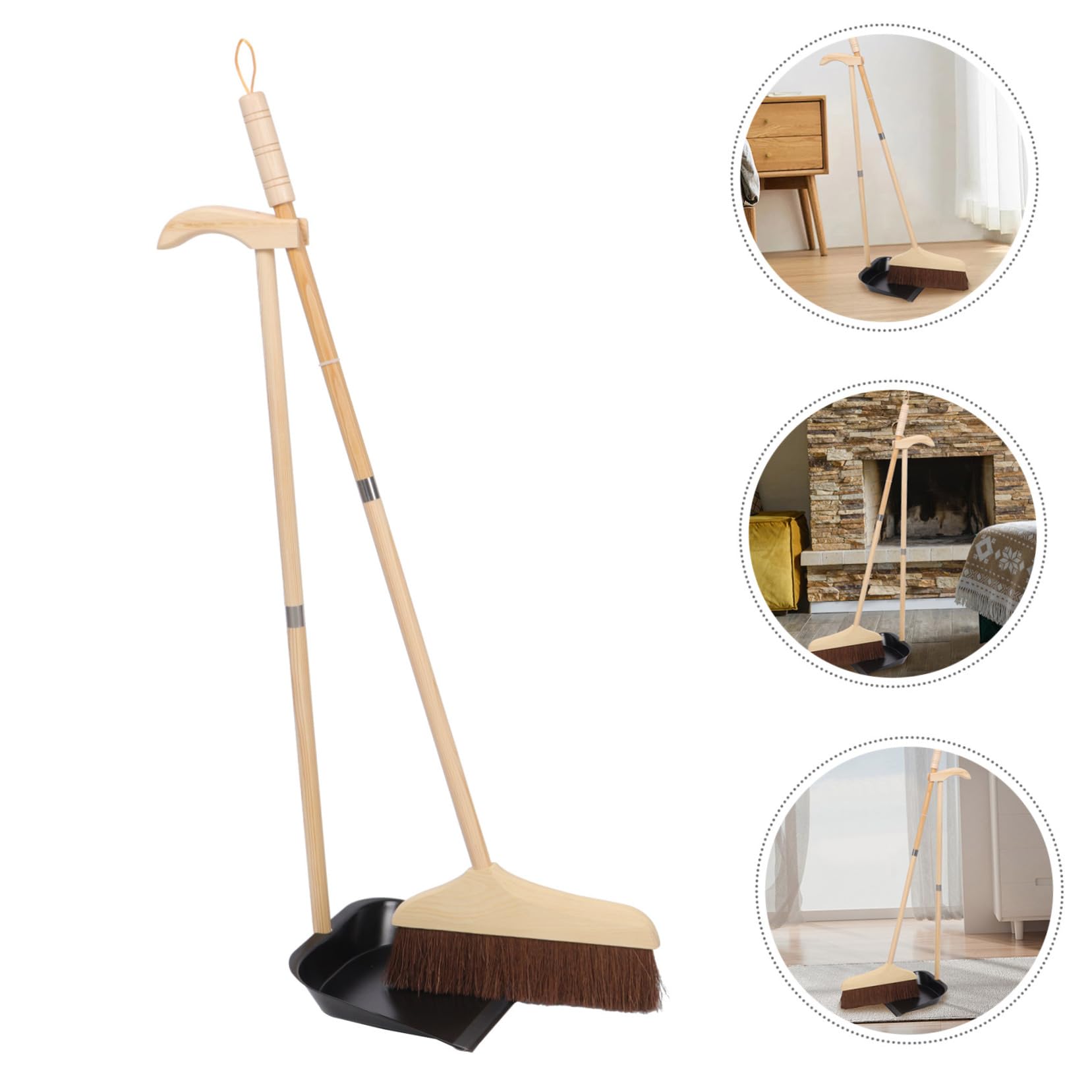 MAGICLULU Besen Und Kehrschaufel Haushalt Edelstahlbesen Mit Langem Stiel Reinigungsbesen Für Boden Kehrbesen Aus Holz Kehrschaufel Hausreinigung
