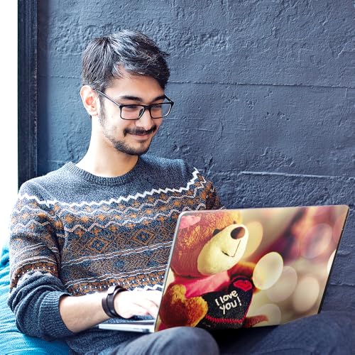 Image of Galaxsia Love Teddy Bear Top+Wrist Pad Vinyl Laptop Skin /Sticker /Cover Upto 15.6 Inches Laptops Laminated-Removable-HD Quality Compatible for Hp-Dell-Sony-Lenovo-Asus etc.(15x10 Inches)