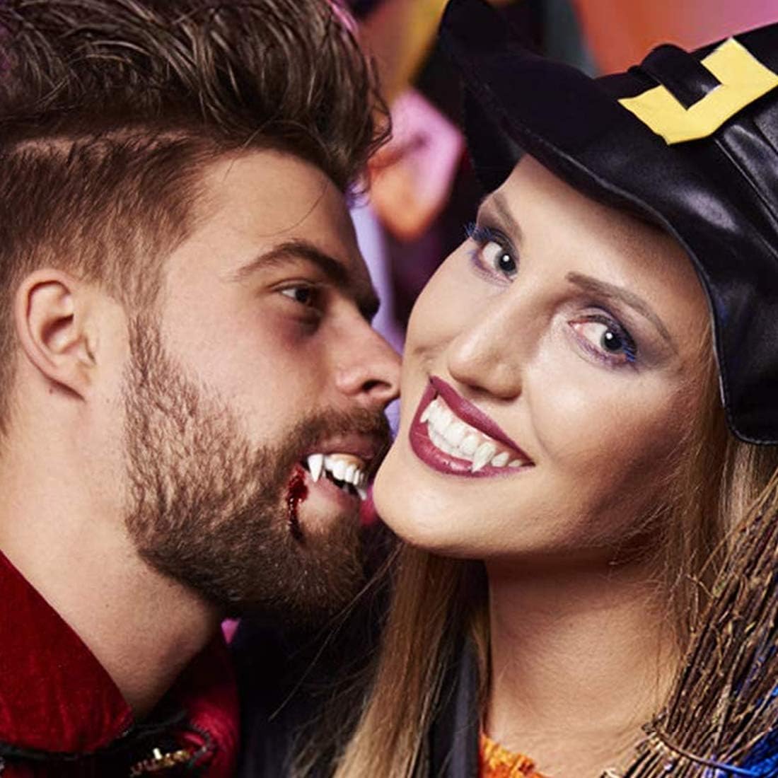 Kit De 4 Paires De Dents De Vampire (13 à 19 Mm) + Perles Adhésives – En Résine Sûre – Pour Halloween, Cosplay, Soirées Déguisées – Réutilisable